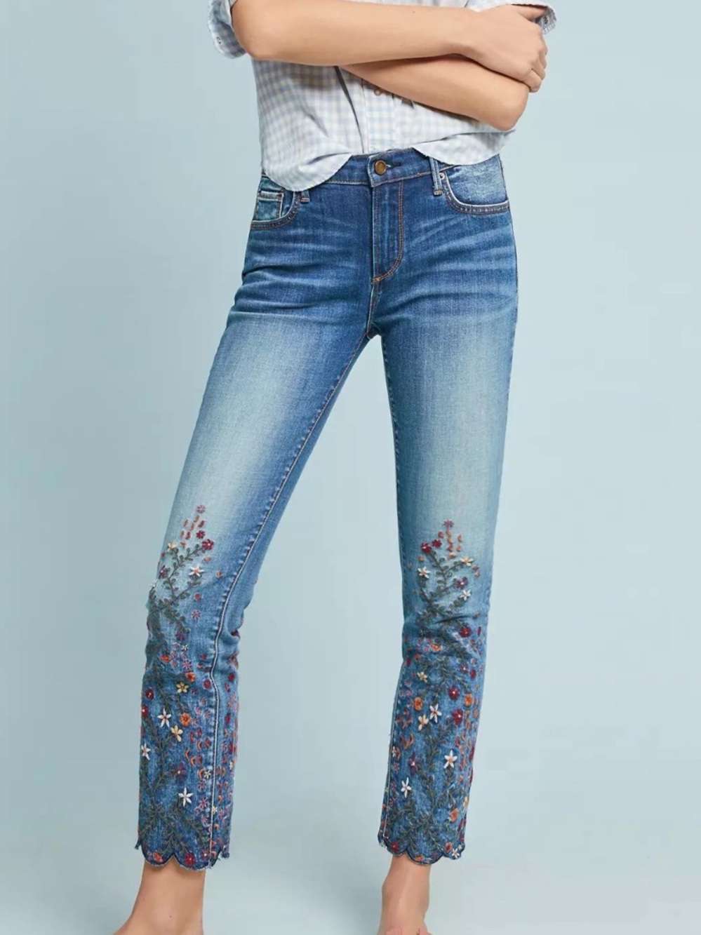 🌸DRIFTWOOD Blue Embroidered Cropped Jeans Candace